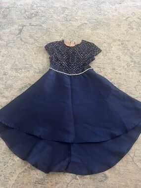 Xtraordinary Navy Beaded Lace High-Low Party Dress